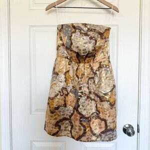See By Chloe Strapless Dress - Gold, Brown, Cream
